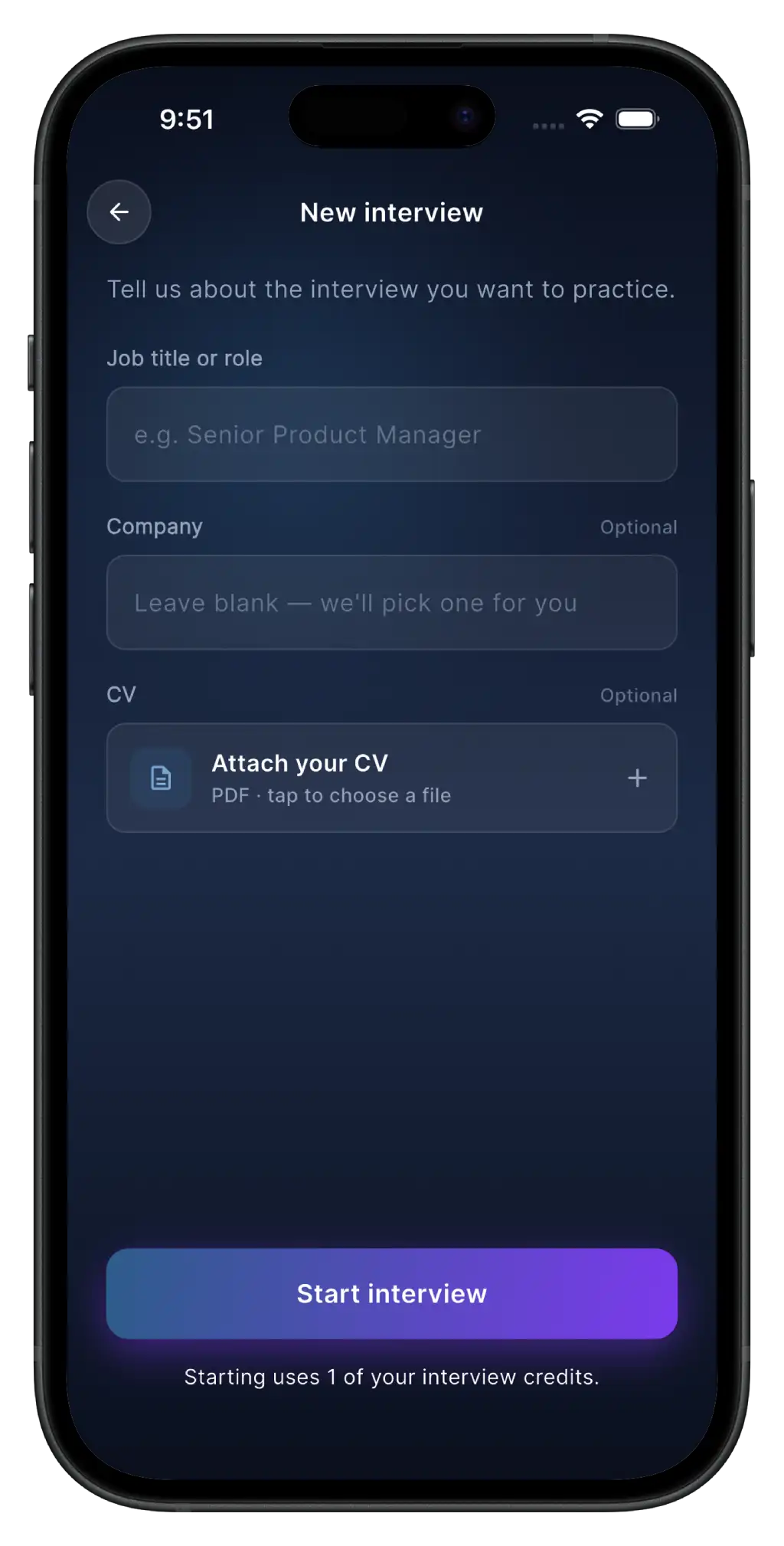JobJitsu interview setup screen
