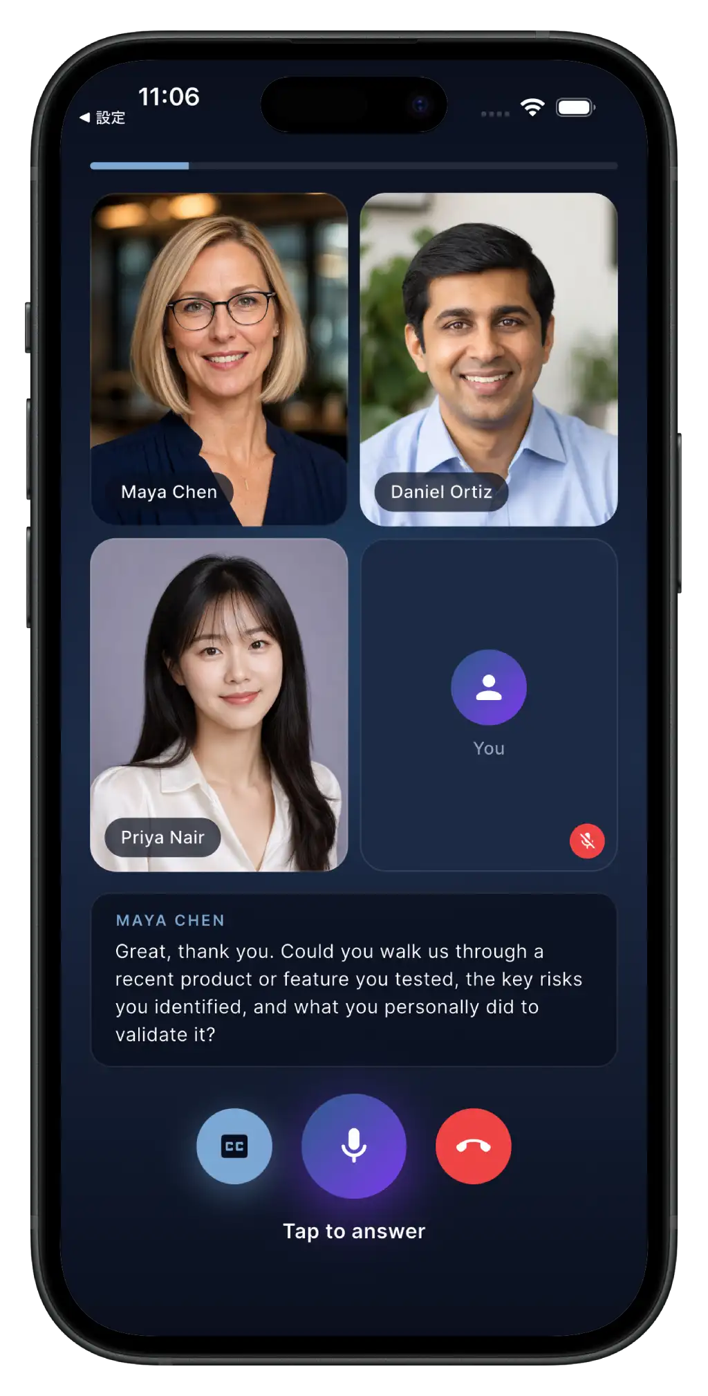 Live JobJitsu interview with a three-person AI panel